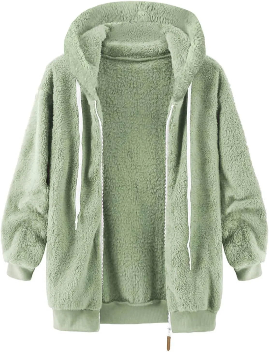 Zip Up Sweatshirt Women Long Sleeve Hooded Pullover Solid Color Drawstring Plush Warm Sweatshirt Coats Comfy