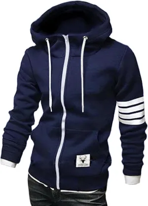 ZUEVI Men's Hoodies Casual Striped Drawstring Hooded And Zipper Closure Hoodie Slim Fit Fleece Sweatshirt