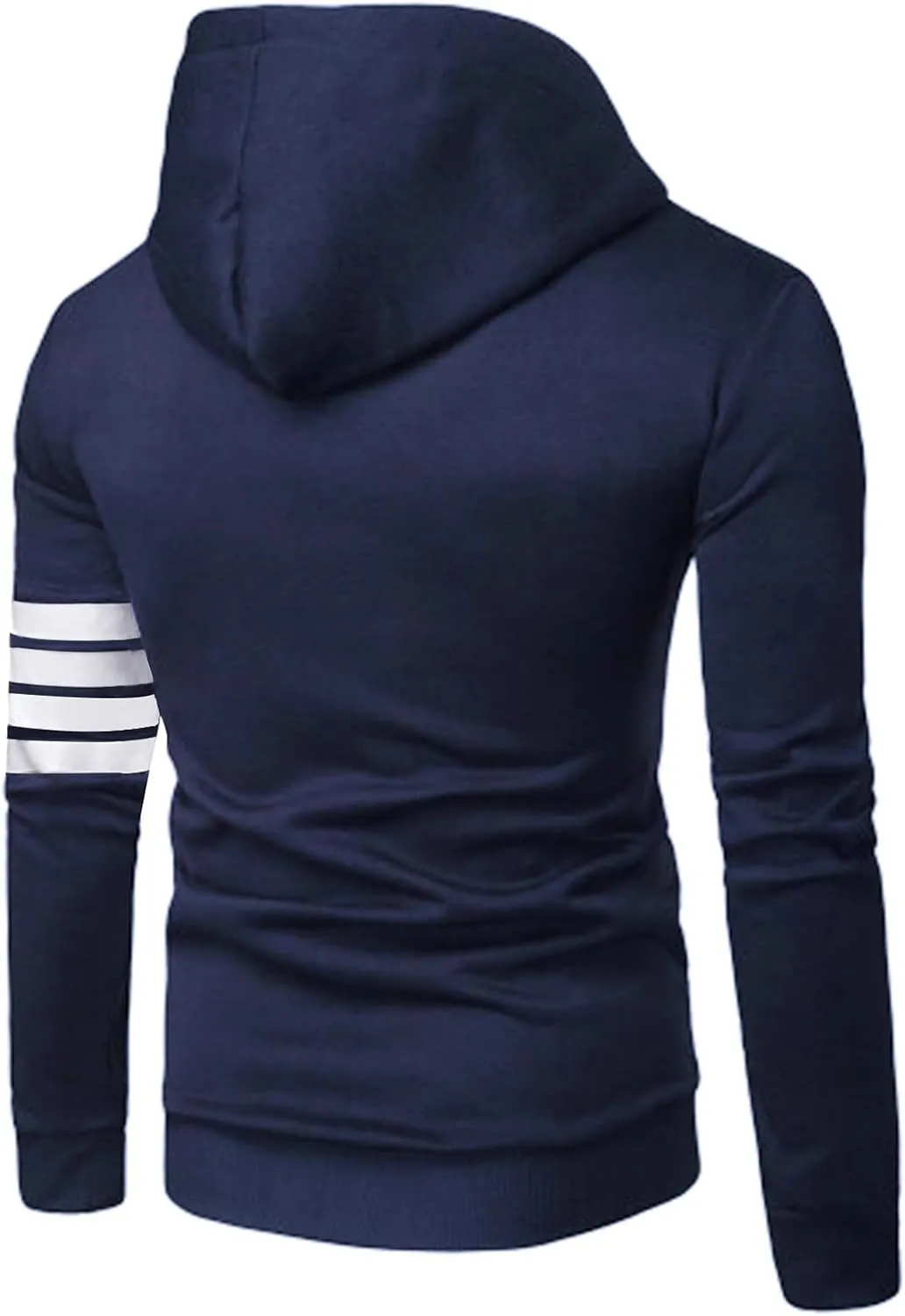 ZUEVI Men's Hoodies Casual Striped Drawstring Hooded And Zipper Closure Hoodie Slim Fit Fleece Sweatshirt