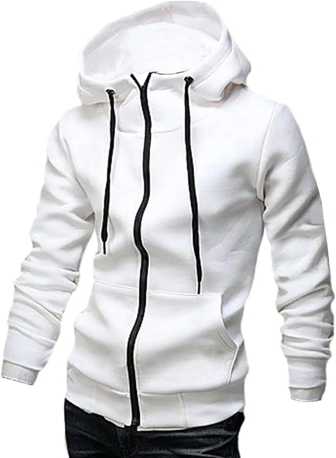 ZUEVI Men's Hoodies Casual Striped Drawstring Hooded And Zipper Closure Hoodie Slim Fit Fleece Sweatshirt