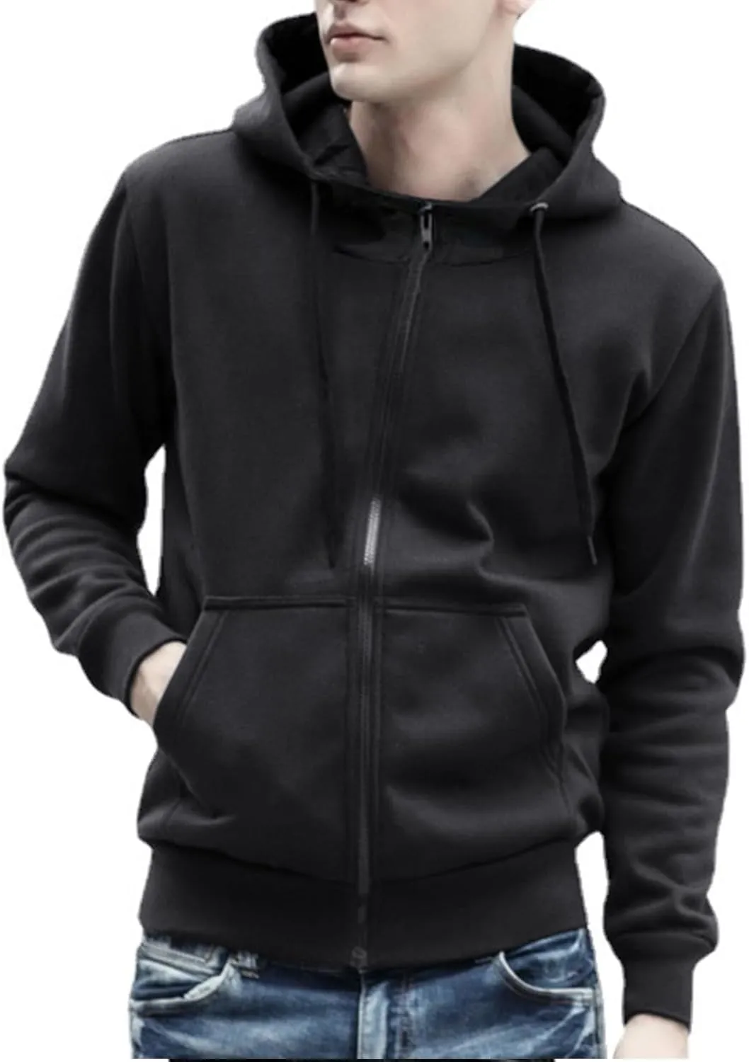 ZUEVI Men's Hoodies Casual Striped Drawstring Hooded And Zipper Closure Hoodie Slim Fit Fleece Sweatshirt