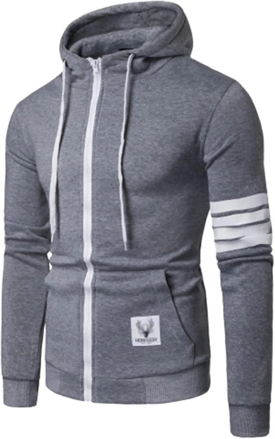 ZUEVI Men's Hoodies Casual Striped Drawstring Hooded And Zipper Closure Hoodie Slim Fit Fleece Sweatshirt