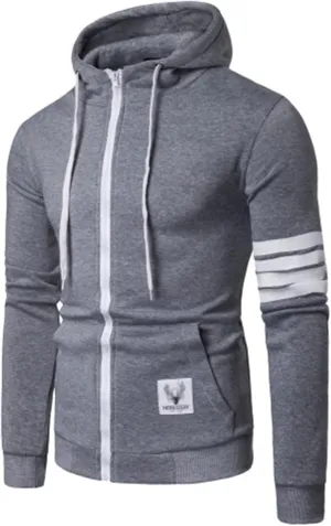 ZUEVI Men's Hoodies Casual Striped Drawstring Hooded And Zipper Closure Hoodie Slim Fit Fleece Sweatshirt